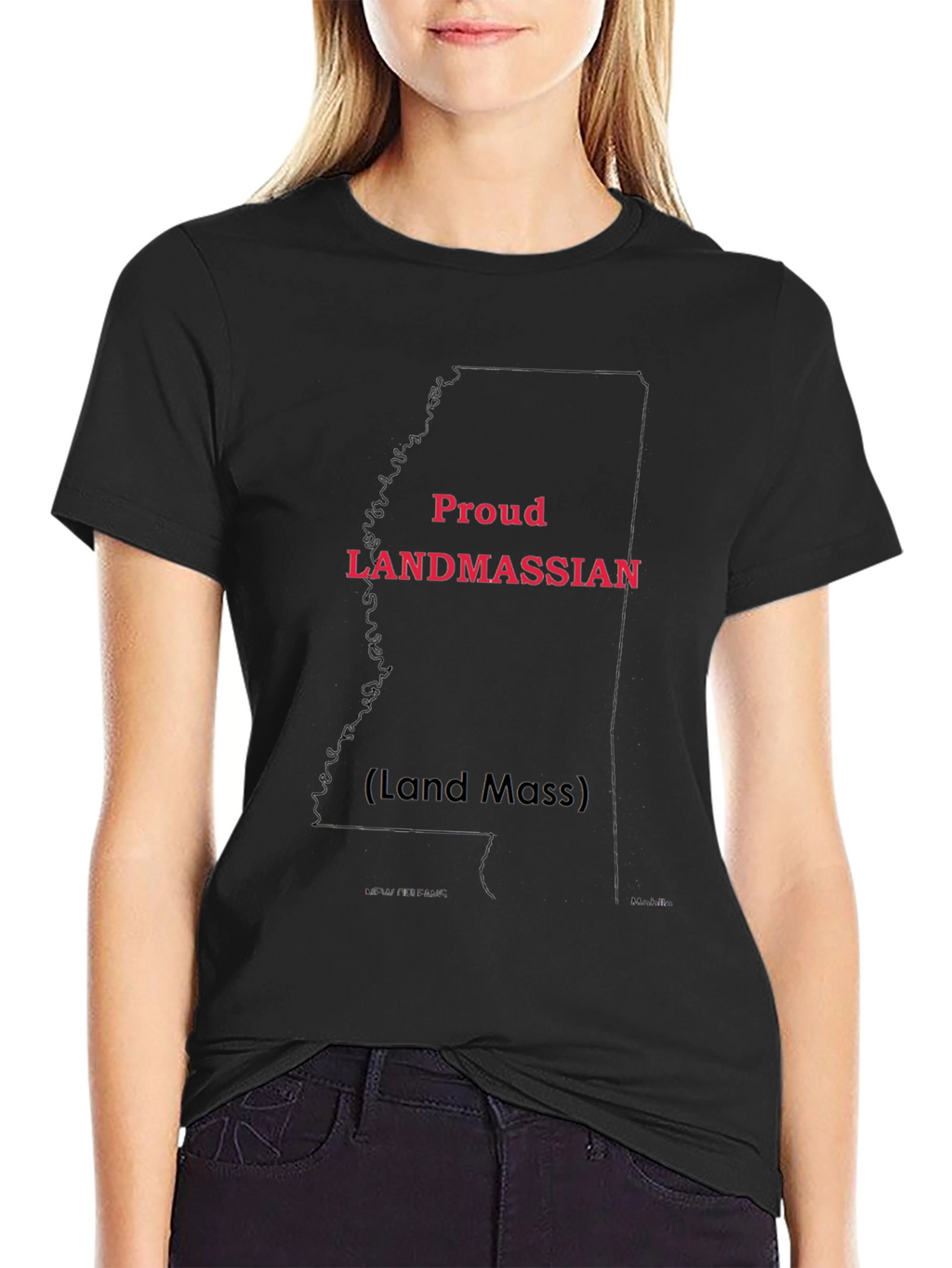 Proud Landmassian State Outline Black Tee