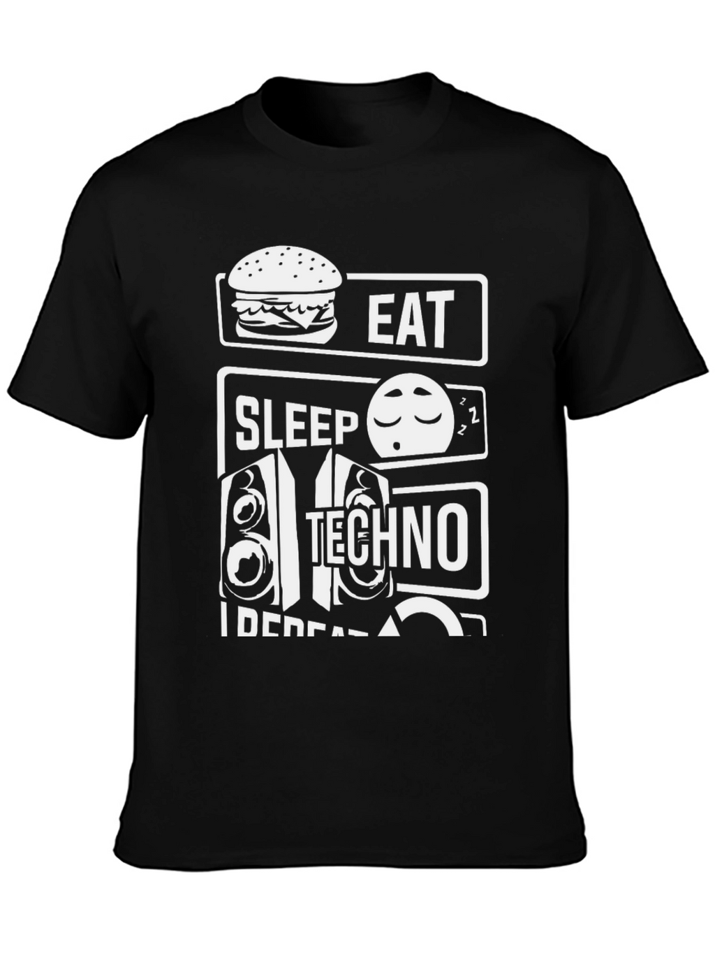 Eat Sleep Techno Repeat Black Graphic Tee