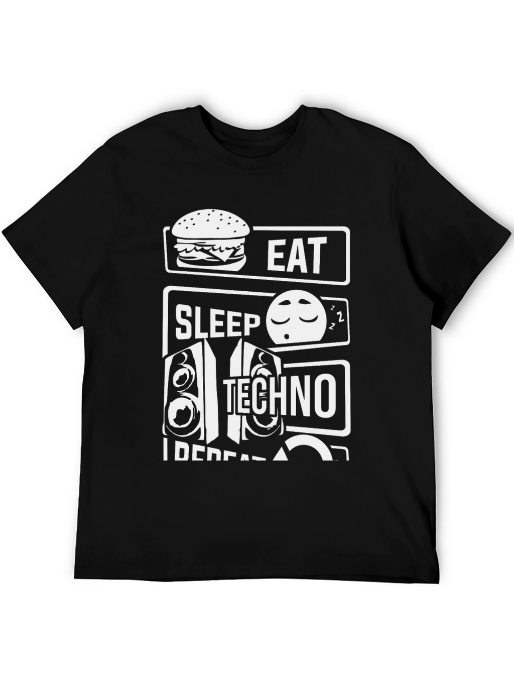 Eat Sleep Techno Repeat Black Graphic Tee