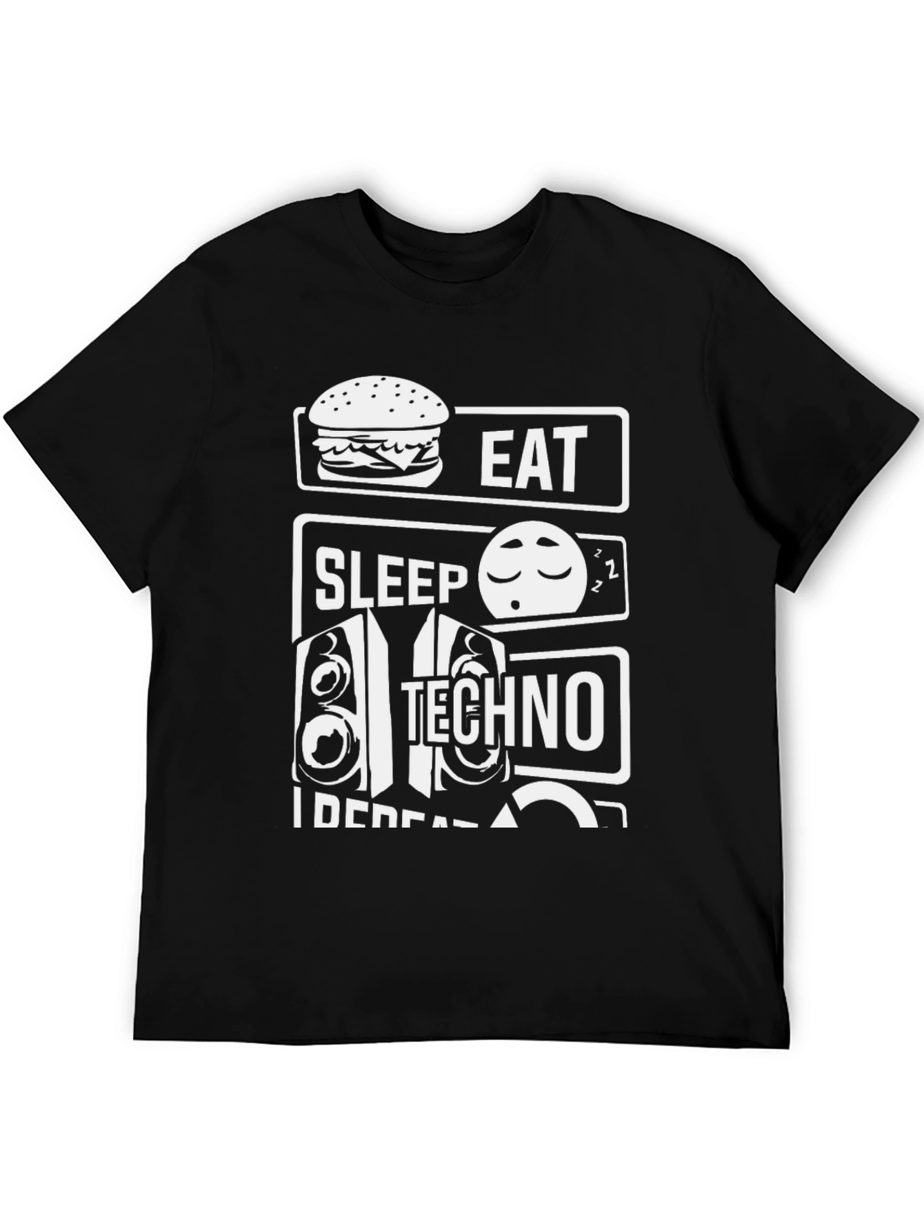 Eat Sleep Techno Repeat Black Graphic Tee