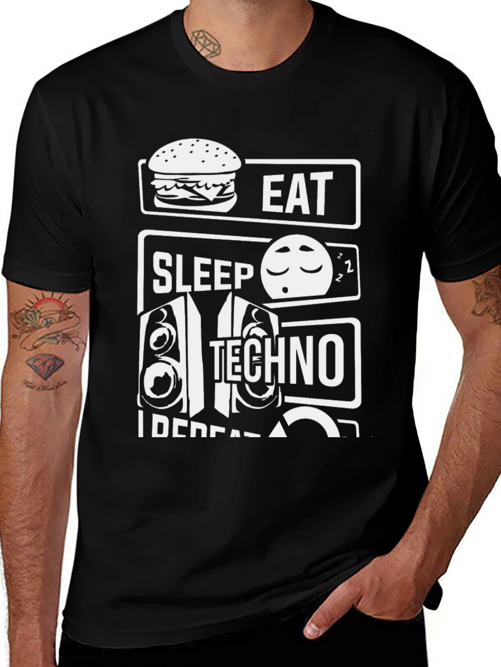 Eat Sleep Techno Repeat Black Graphic Tee