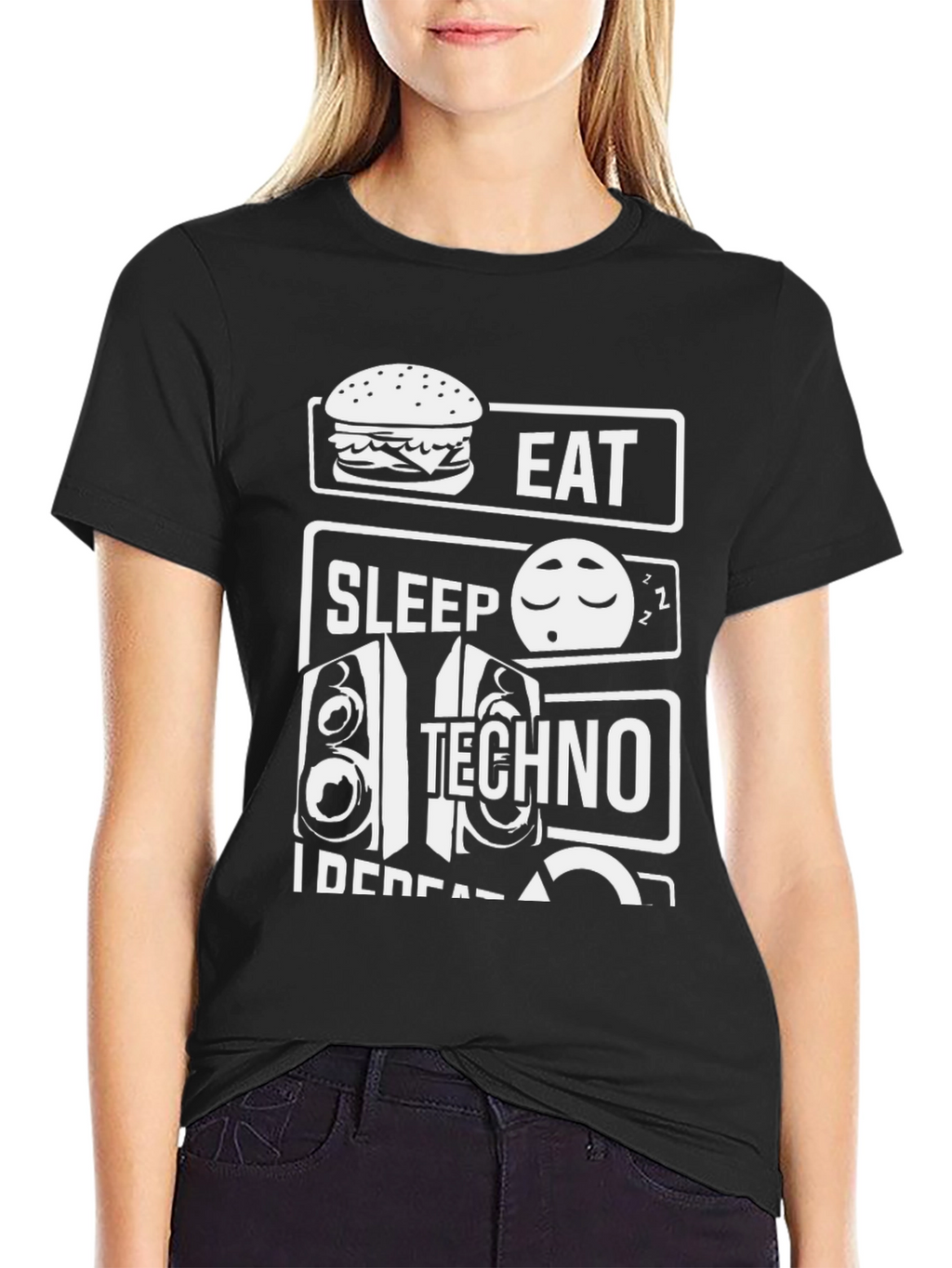 Eat Sleep Techno Repeat Black Graphic Tee