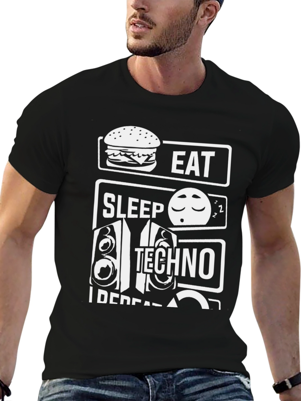 Eat Sleep Techno Repeat Black Graphic Tee