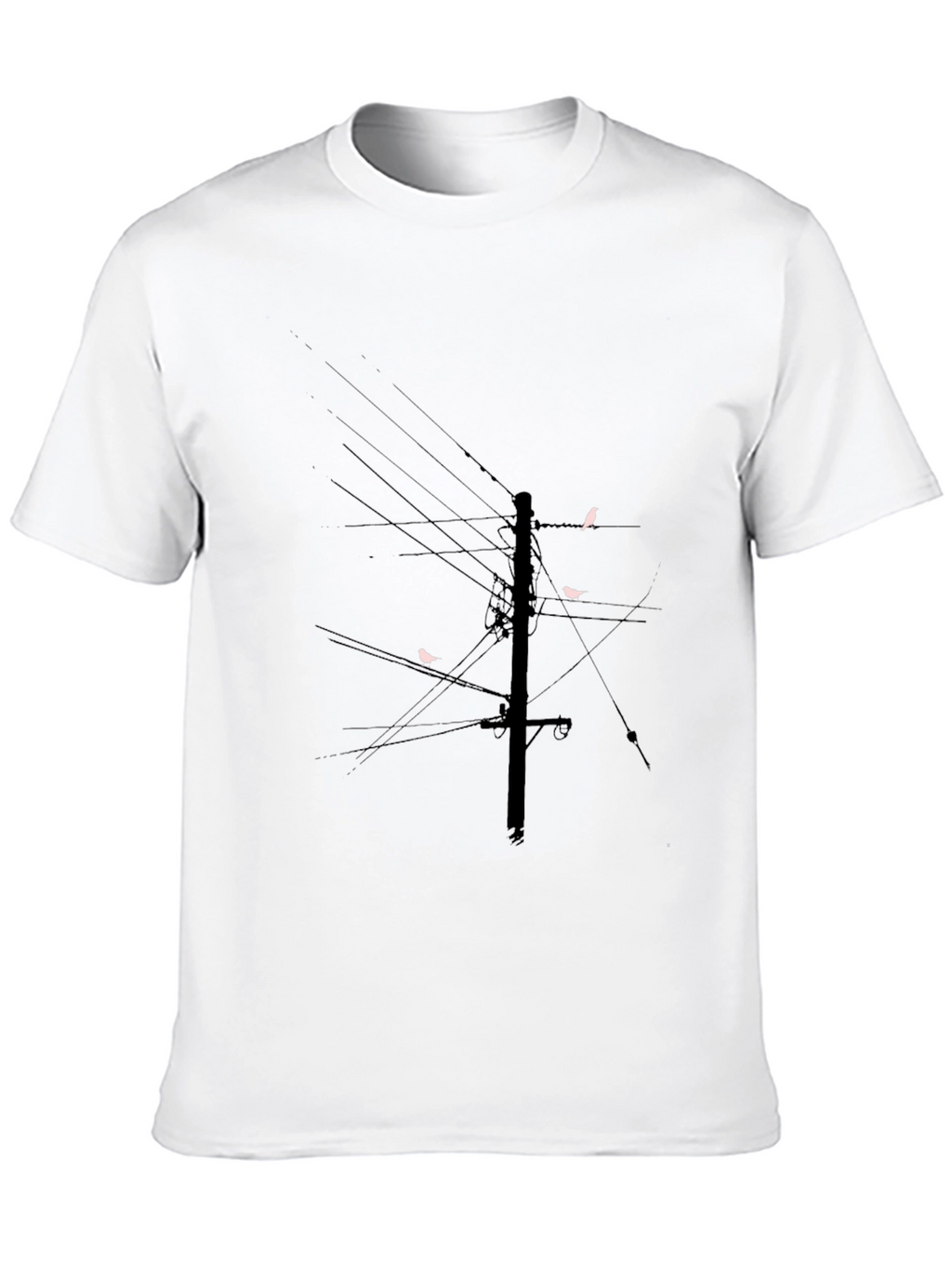 Modern Black T-Shirt with Bird on Wire Graphic