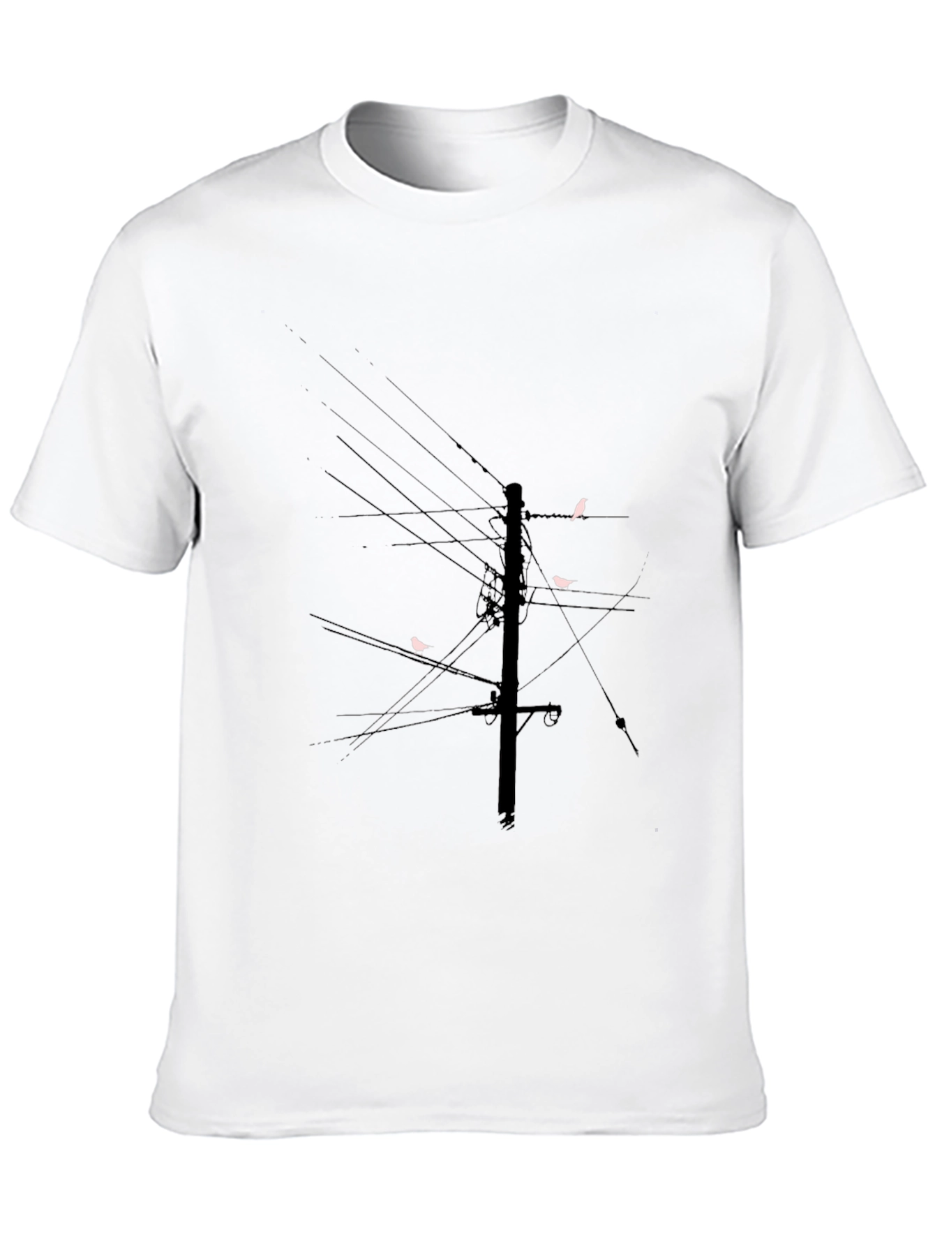 Modern Black T-Shirt with Bird on Wire Graphic