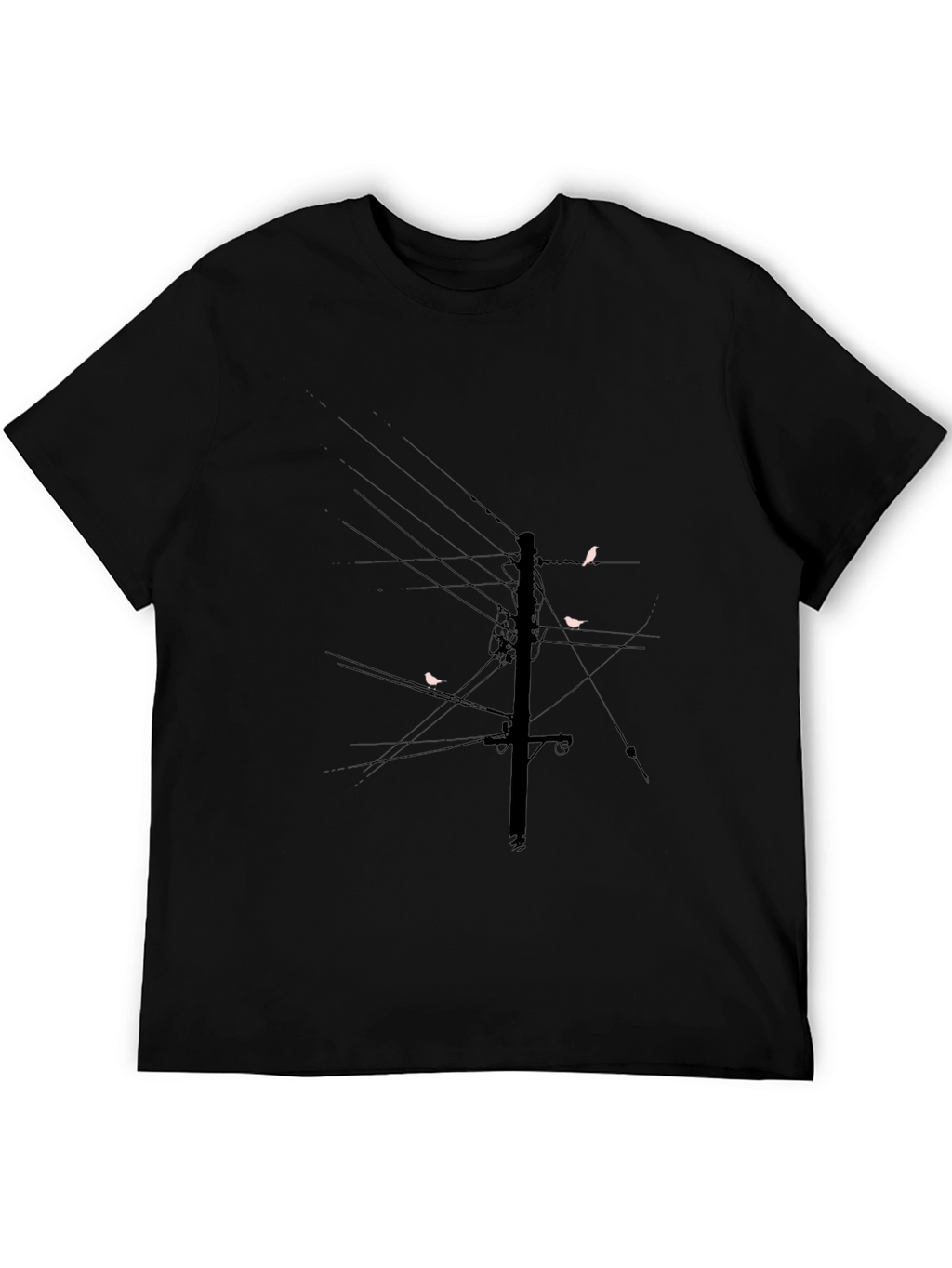 Modern Black T-Shirt with Bird on Wire Graphic