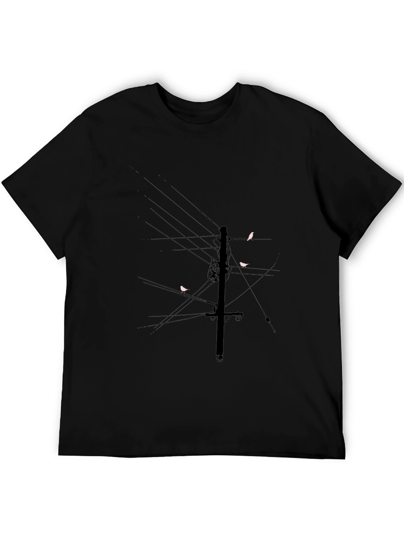 Modern Black T-Shirt with Bird on Wire Graphic