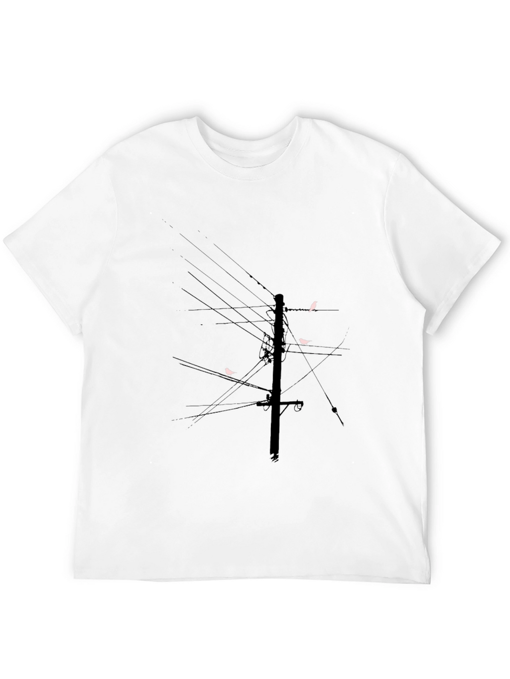 Modern Black T-Shirt with Bird on Wire Graphic