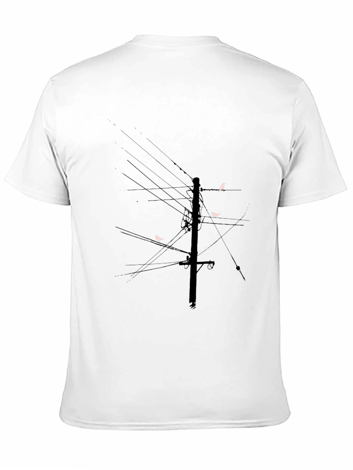 Modern Black T-Shirt with Bird on Wire Graphic