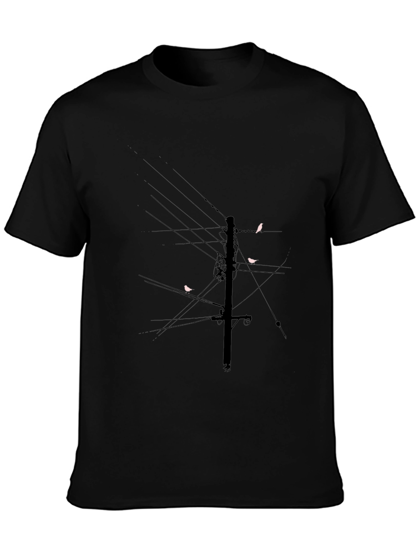 Modern Black T-Shirt with Bird on Wire Graphic