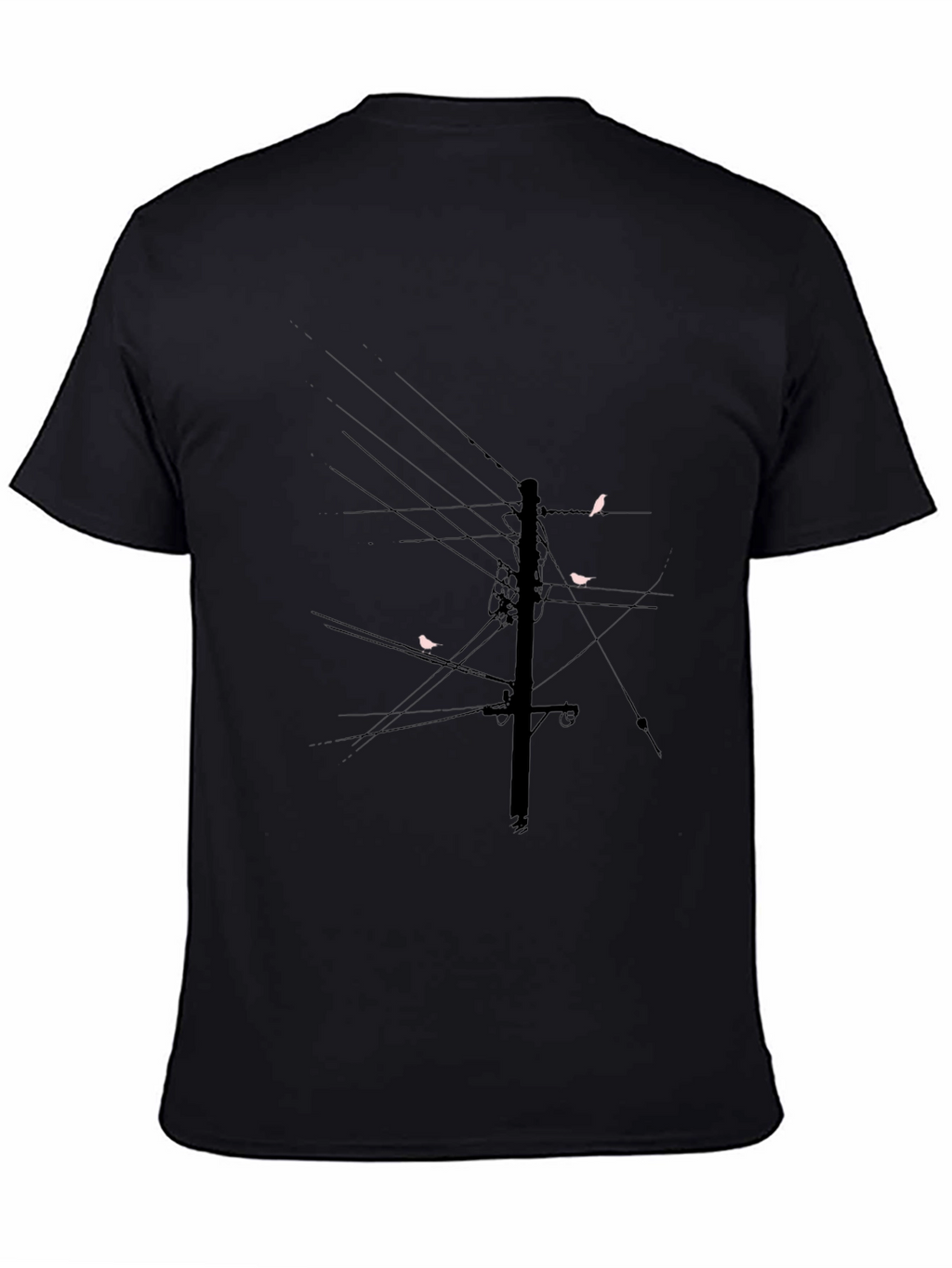 Modern Black T-Shirt with Bird on Wire Graphic