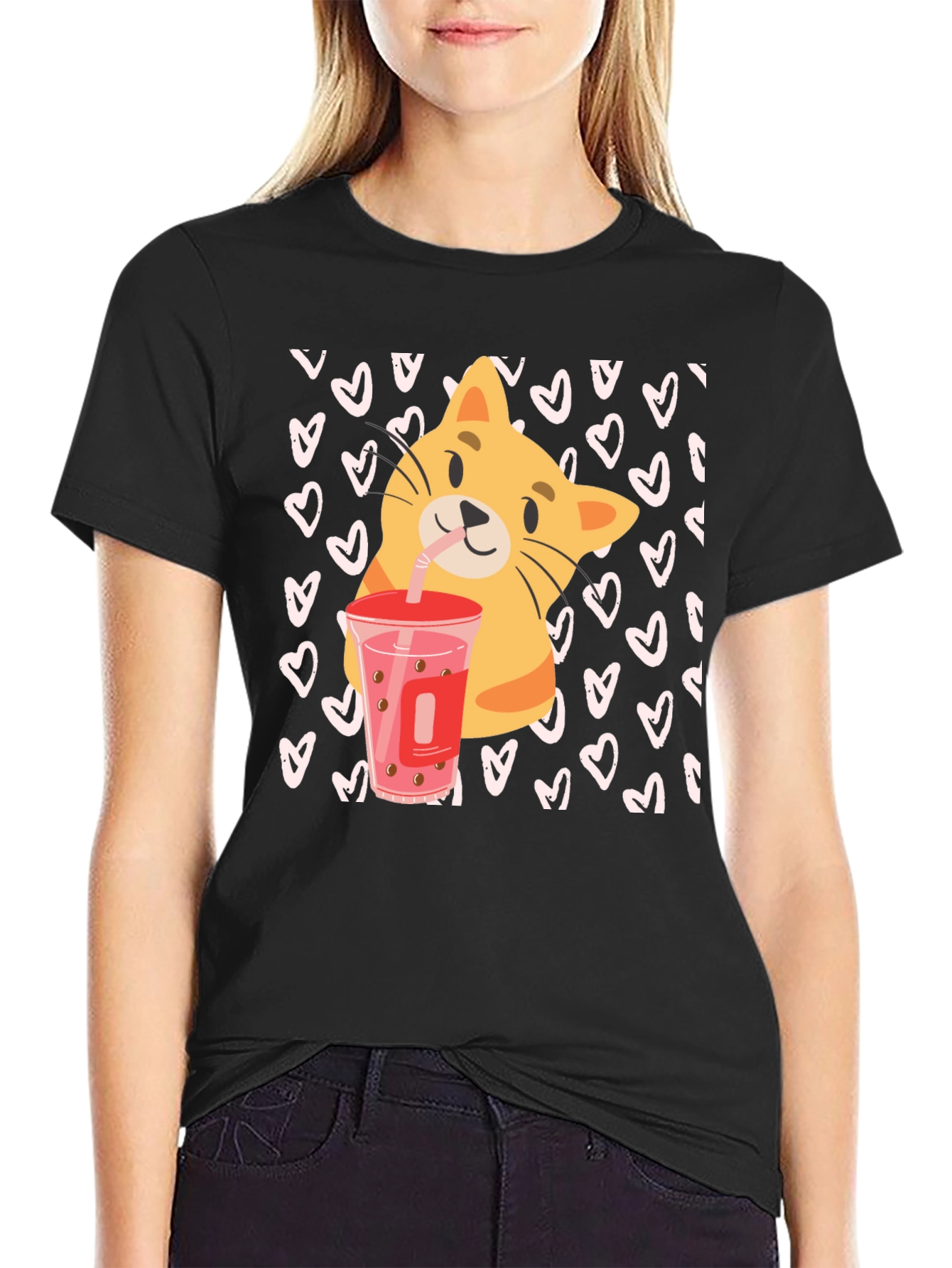 Cat Boba Tea Black T-Shirt