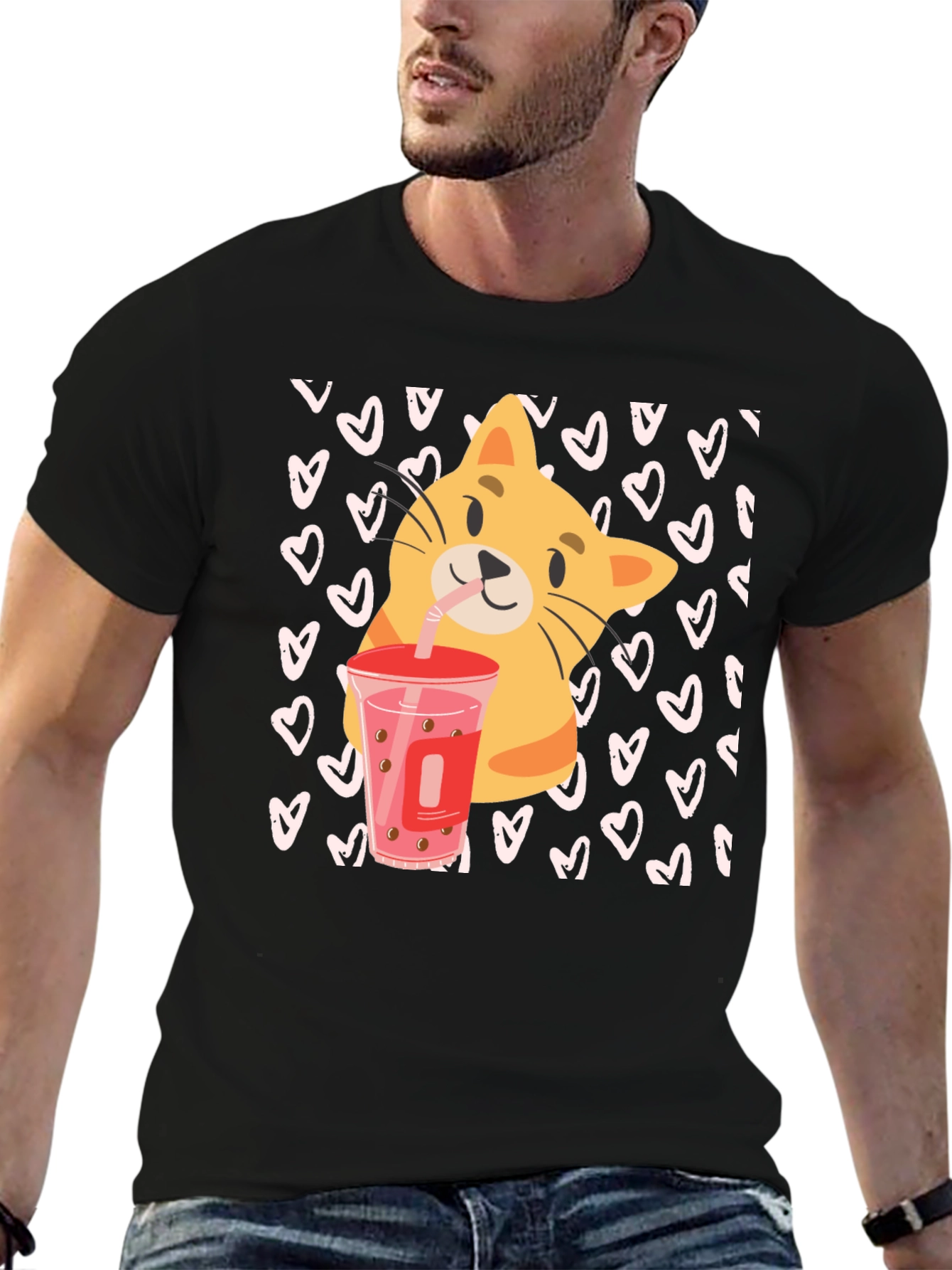 Cat Boba Tea Black T-Shirt