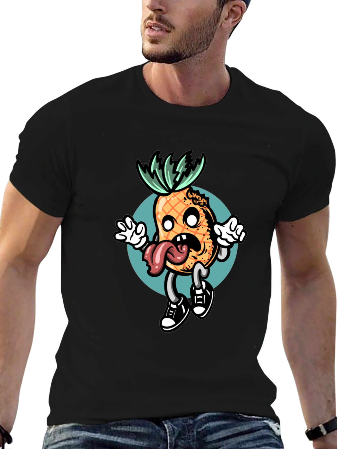 Black T-Shirt with Funny Pineapple Graphic
