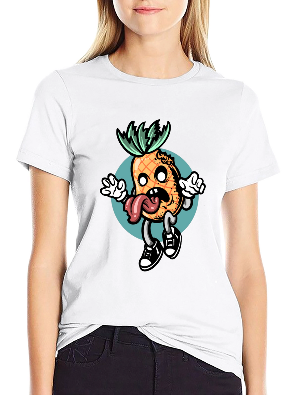 Black T-Shirt with Funny Pineapple Graphic