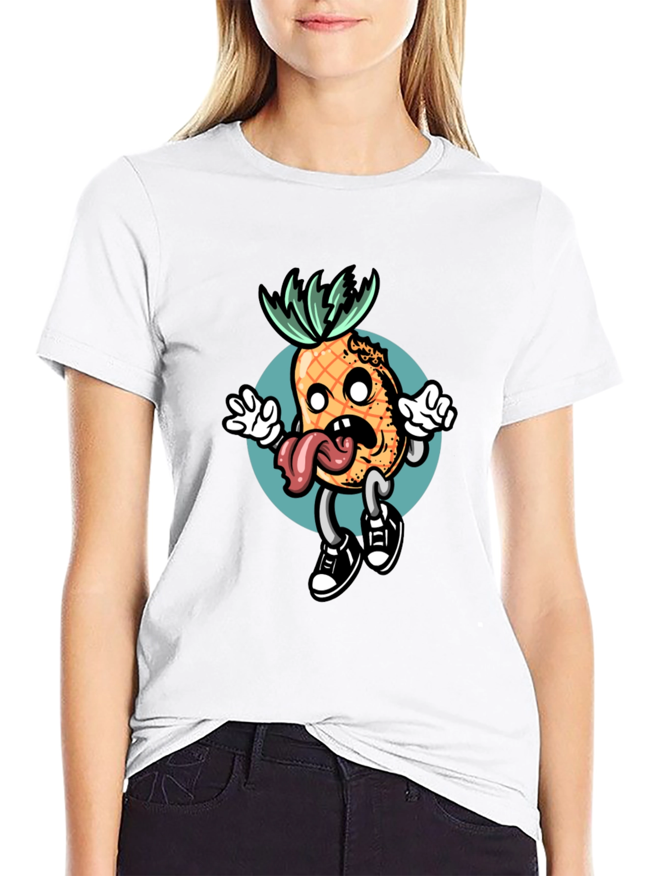 Black T-Shirt with Funny Pineapple Graphic