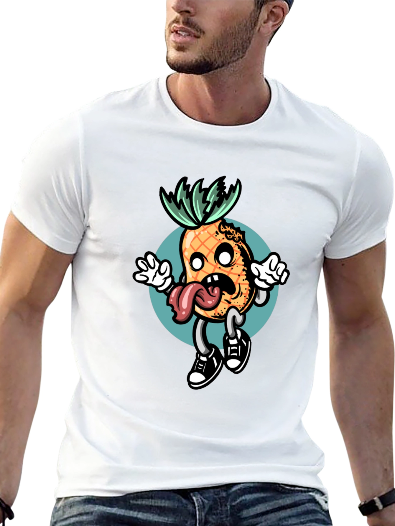 Black T-Shirt with Funny Pineapple Graphic