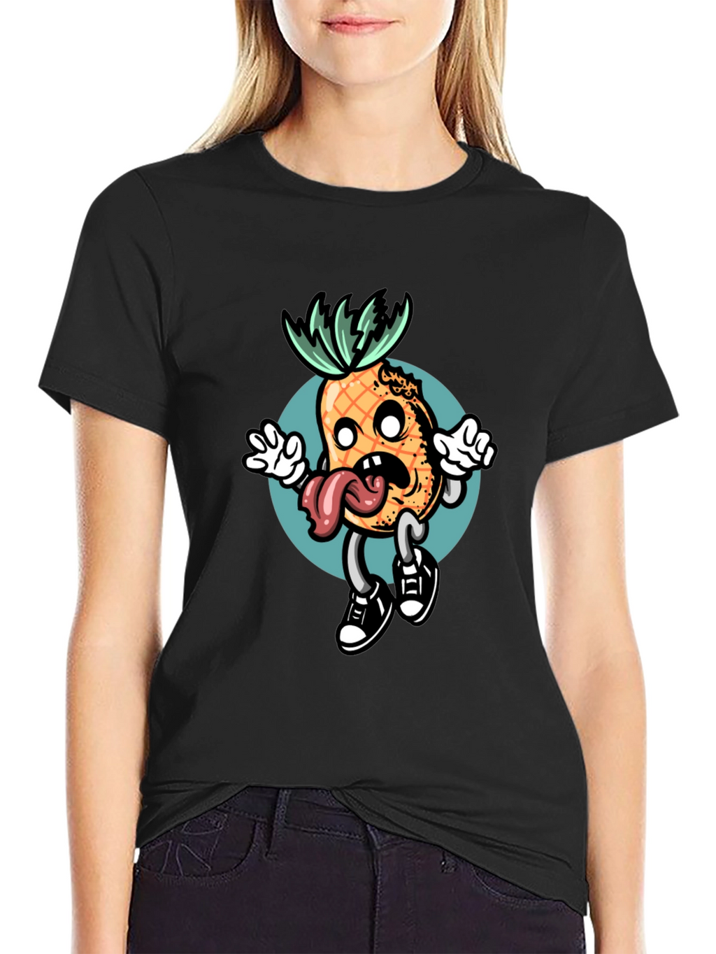Black T-Shirt with Funny Pineapple Graphic