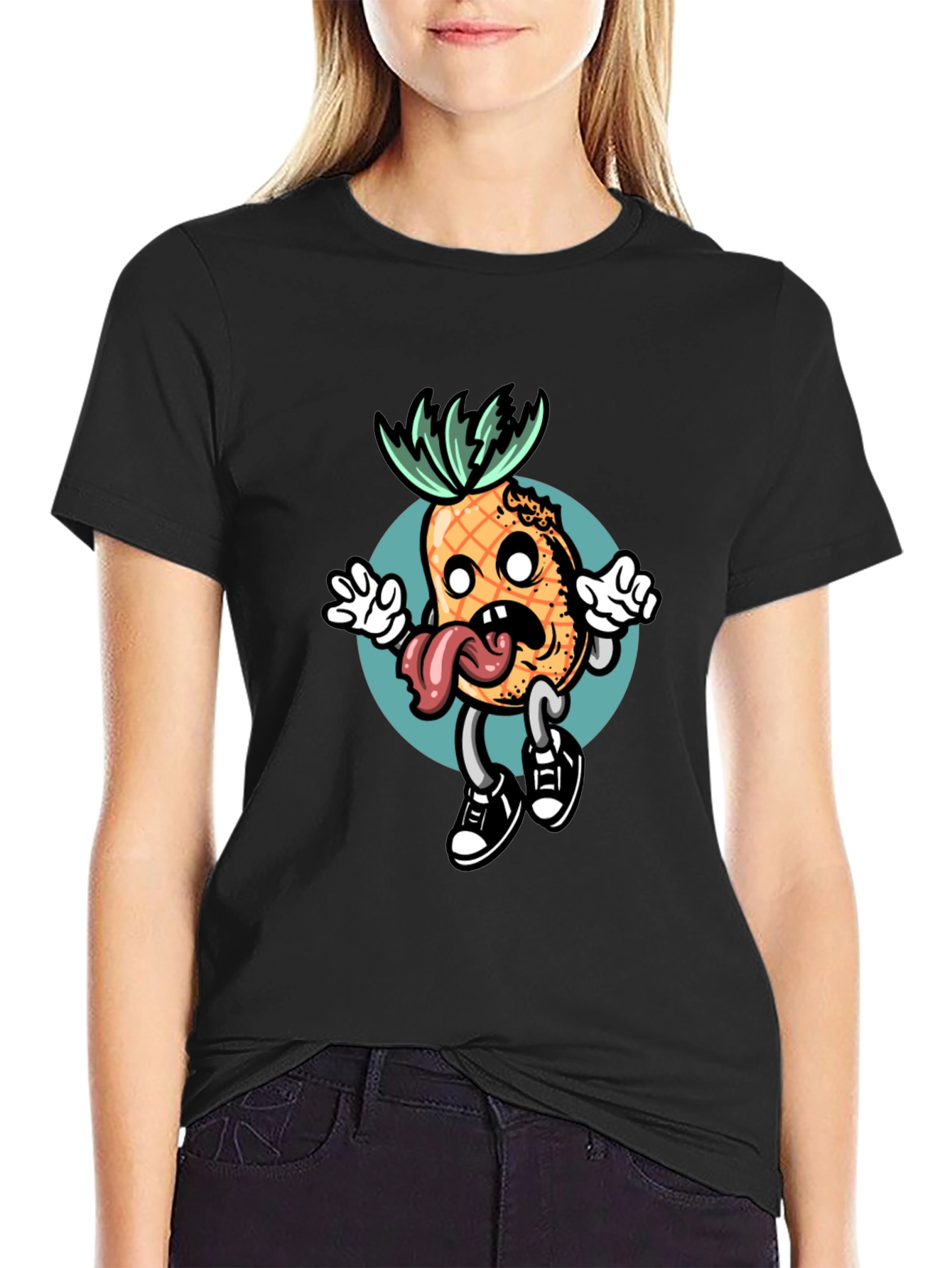 Black T-Shirt with Funny Pineapple Graphic