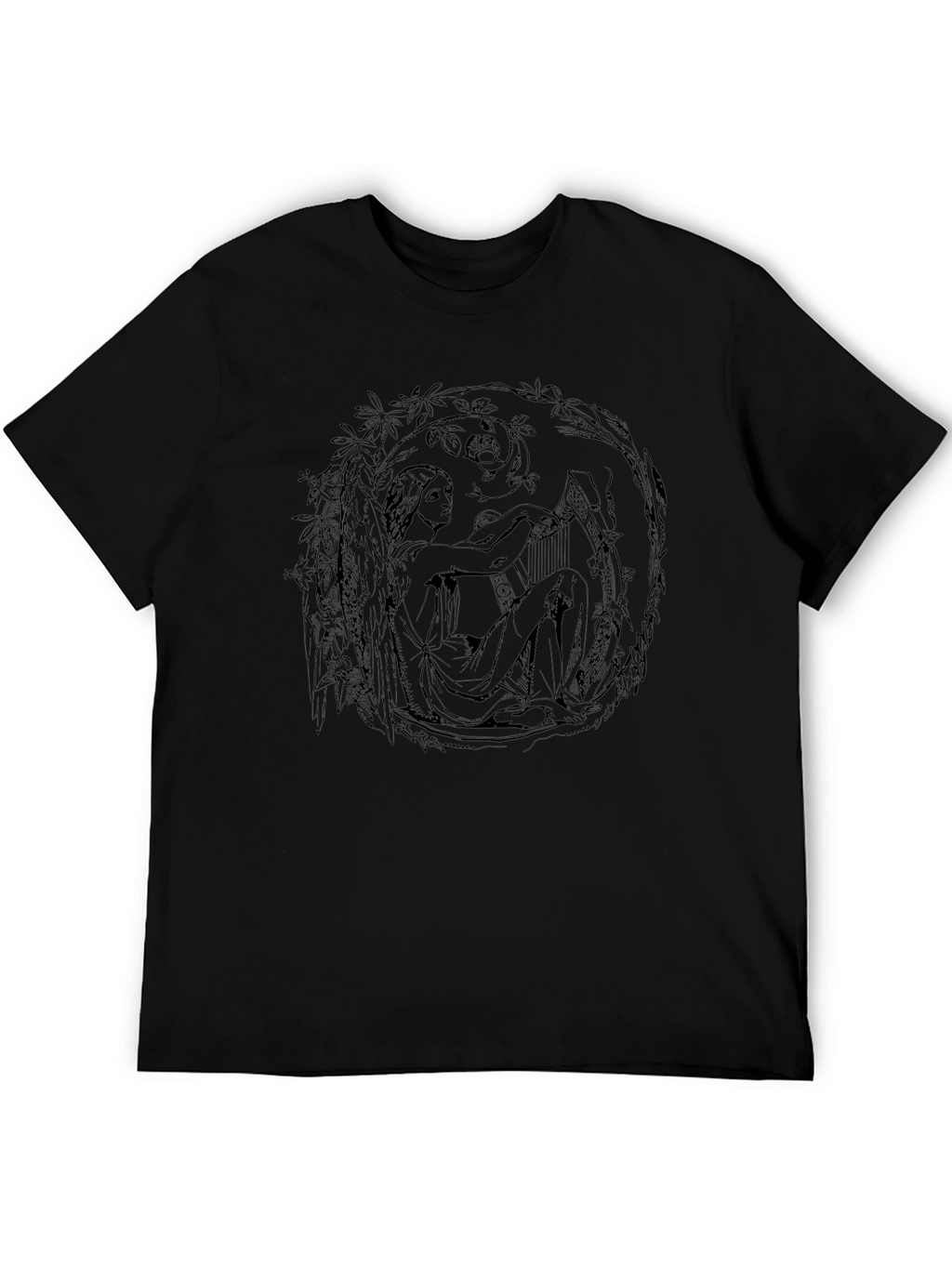 Art Nouveau Harpist Black T-Shirt