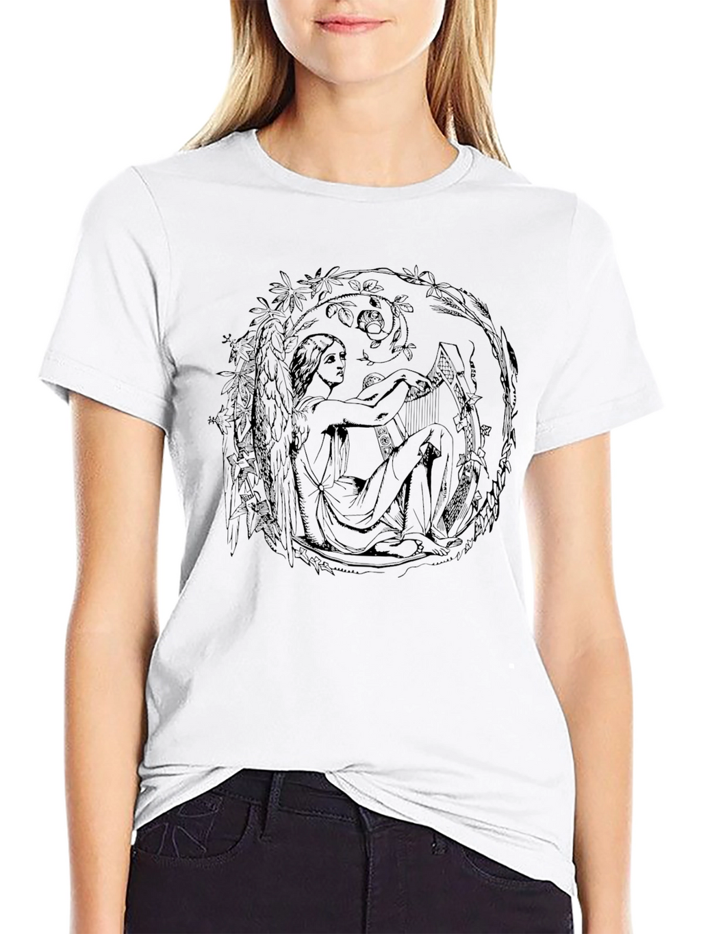 Art Nouveau Harpist Black T-Shirt