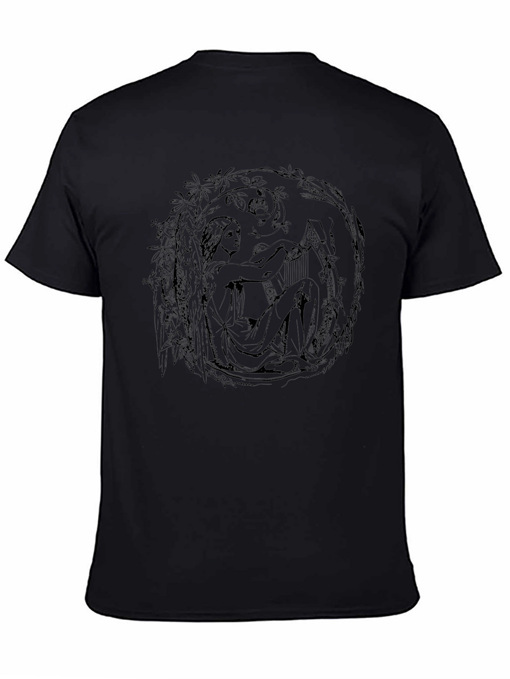 Art Nouveau Harpist Black T-Shirt