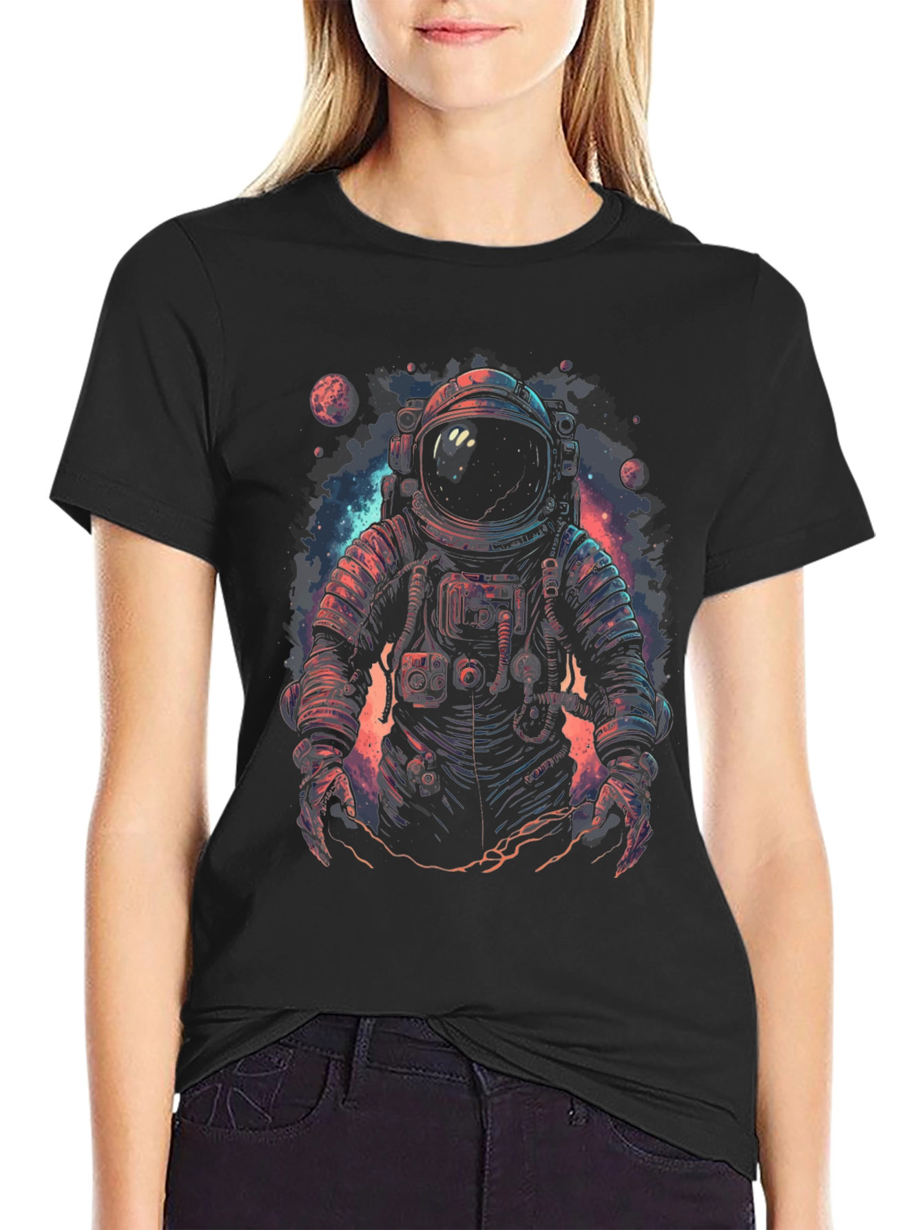 Astronaut Graphic Print Black T-Shirt