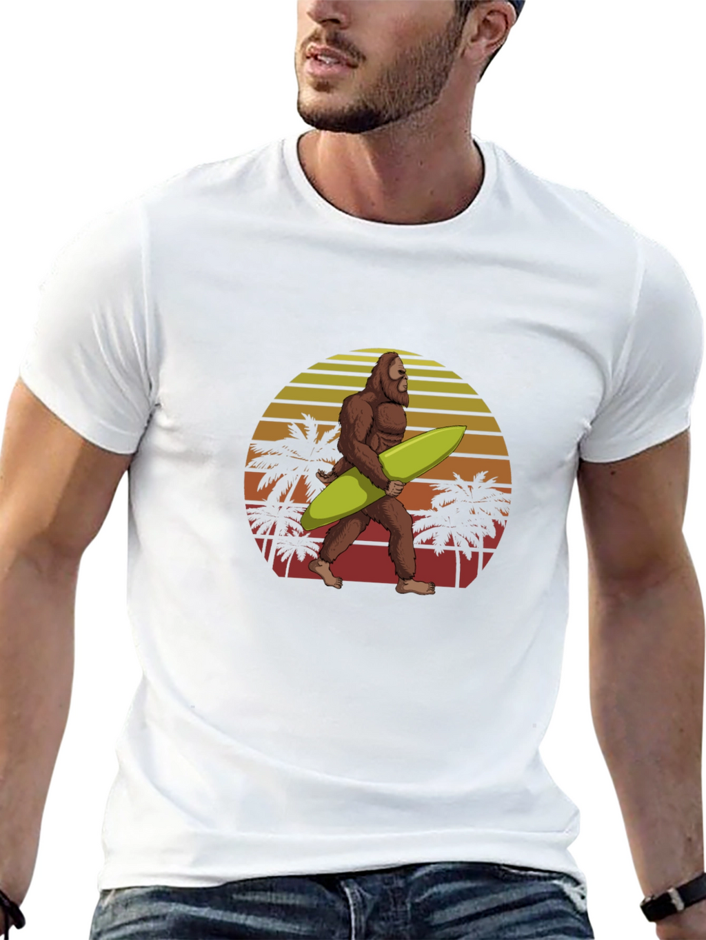 Bigfoot Surfing Sunset Graphic Tee - Black