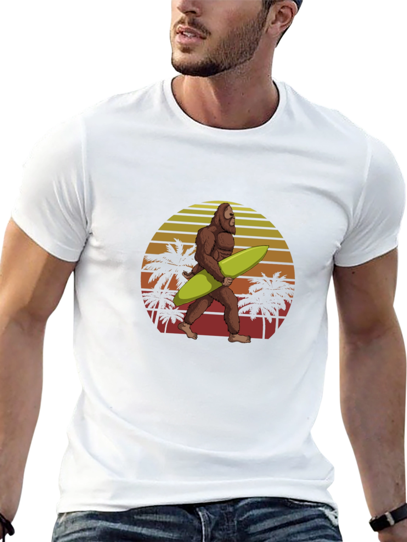 Bigfoot Surfing Sunset Graphic Tee - Black