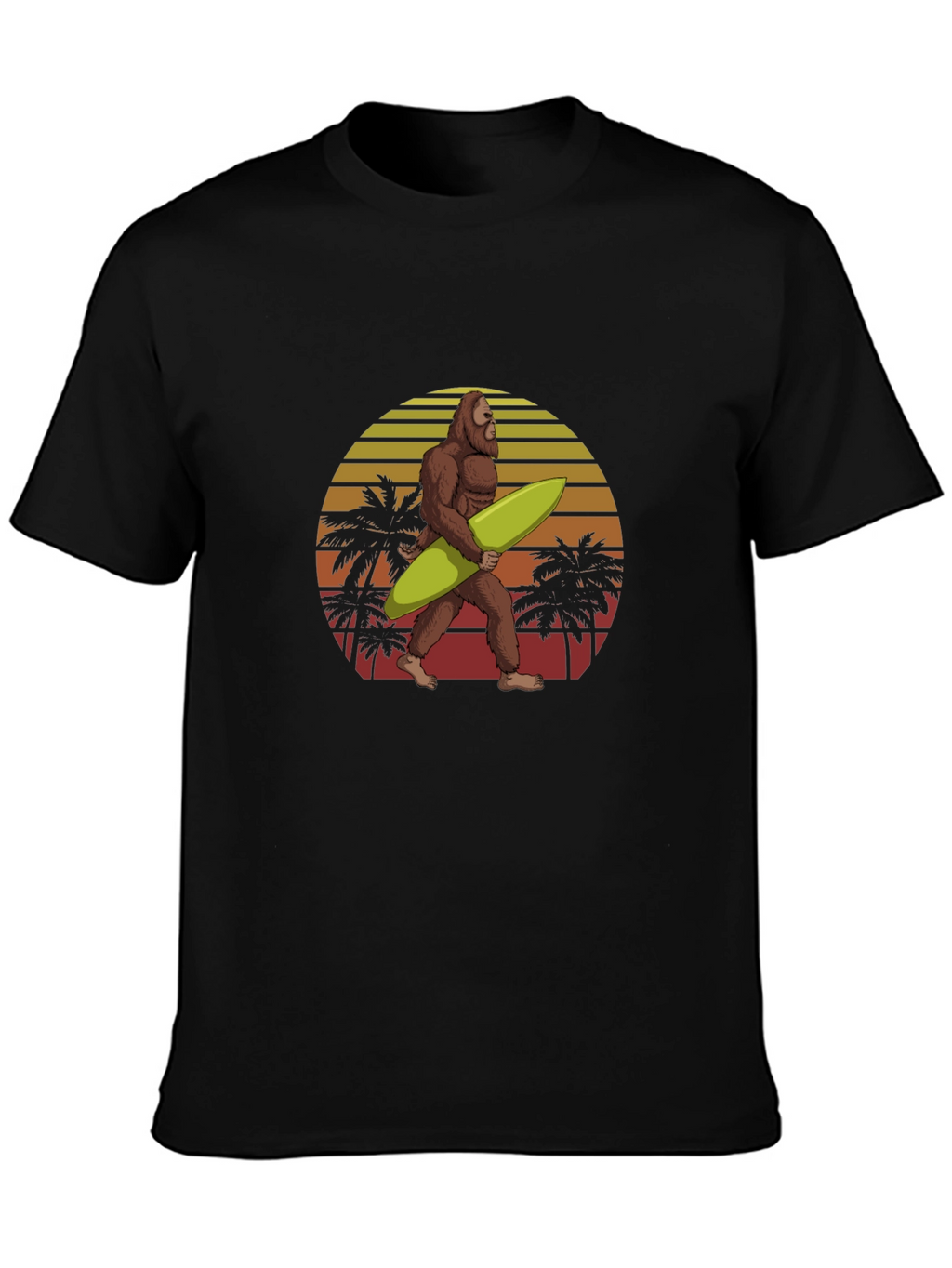 Bigfoot Surfing Sunset Graphic Tee - Black