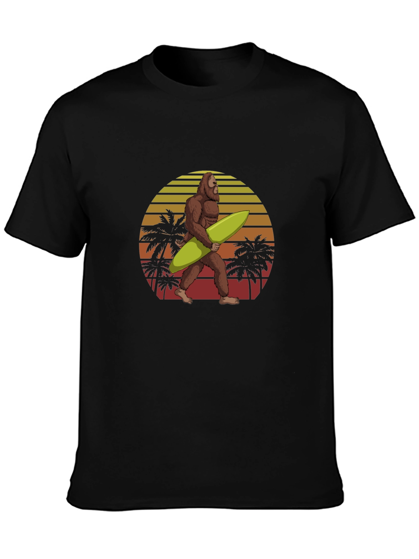 Bigfoot Surfing Sunset Graphic Tee - Black