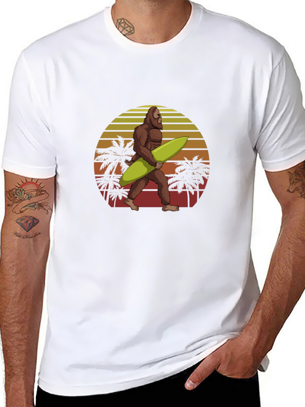Bigfoot Surfing Sunset Graphic Tee - Black