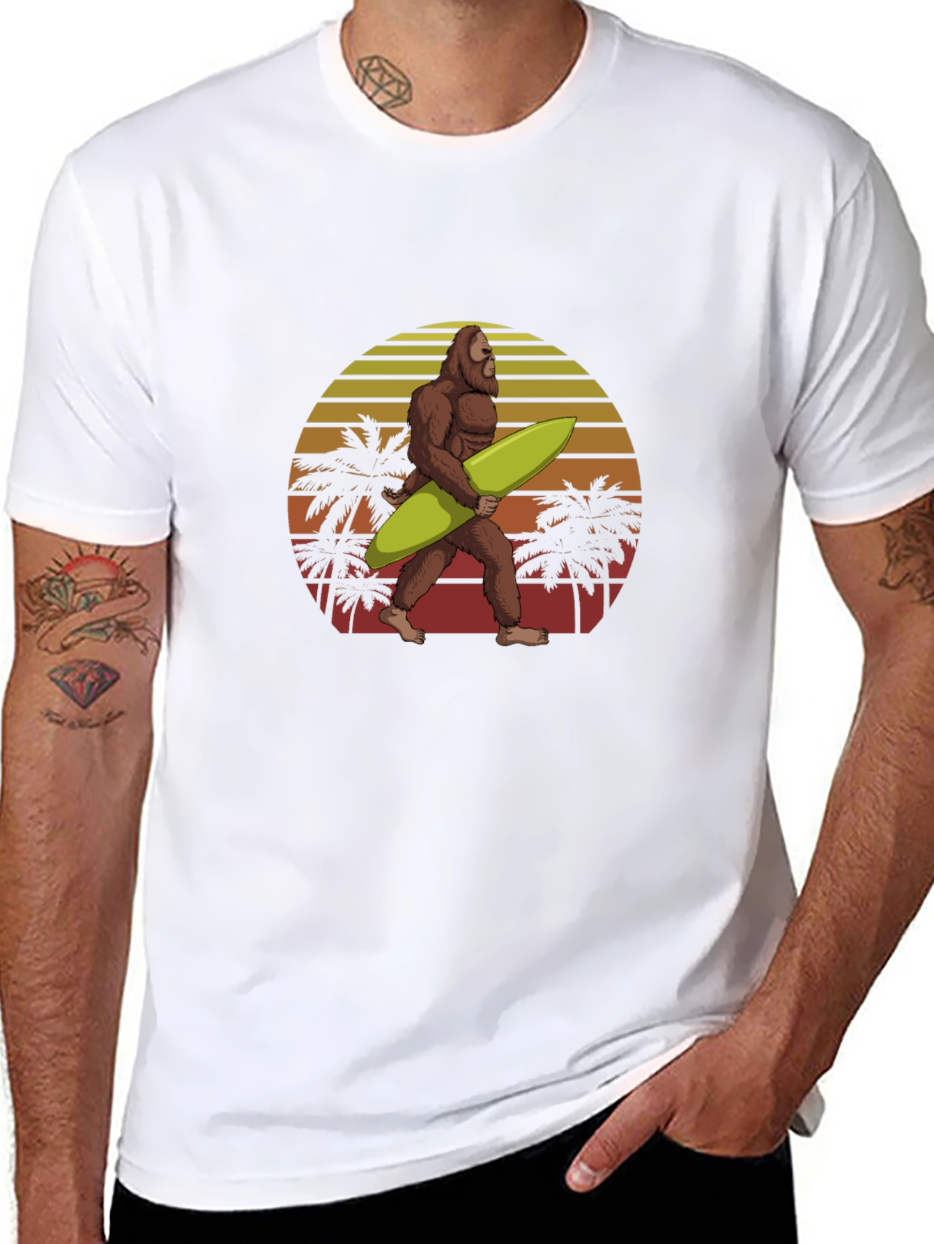 Bigfoot Surfing Sunset Graphic Tee - Black