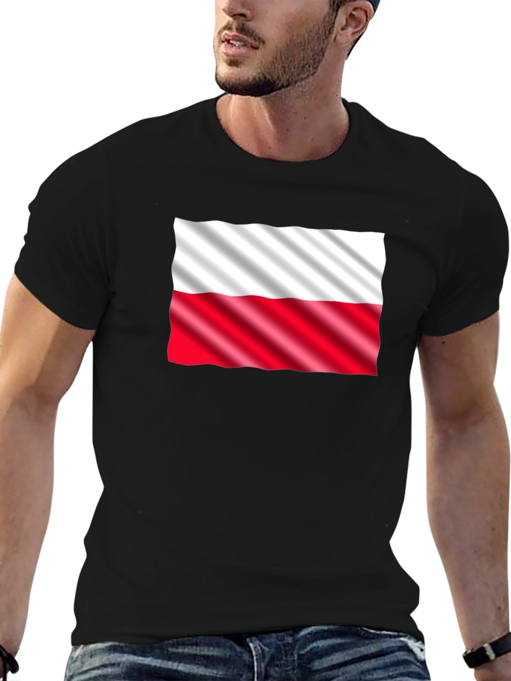 Poland Flag Graphic Print Black T-Shirt