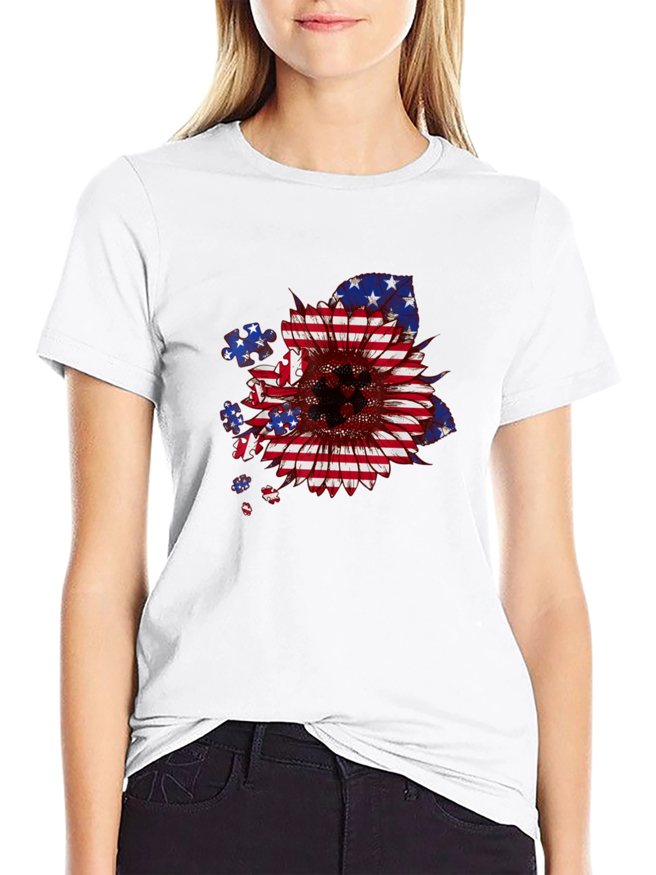 American Flag Sunflower Patriotic T-Shirt