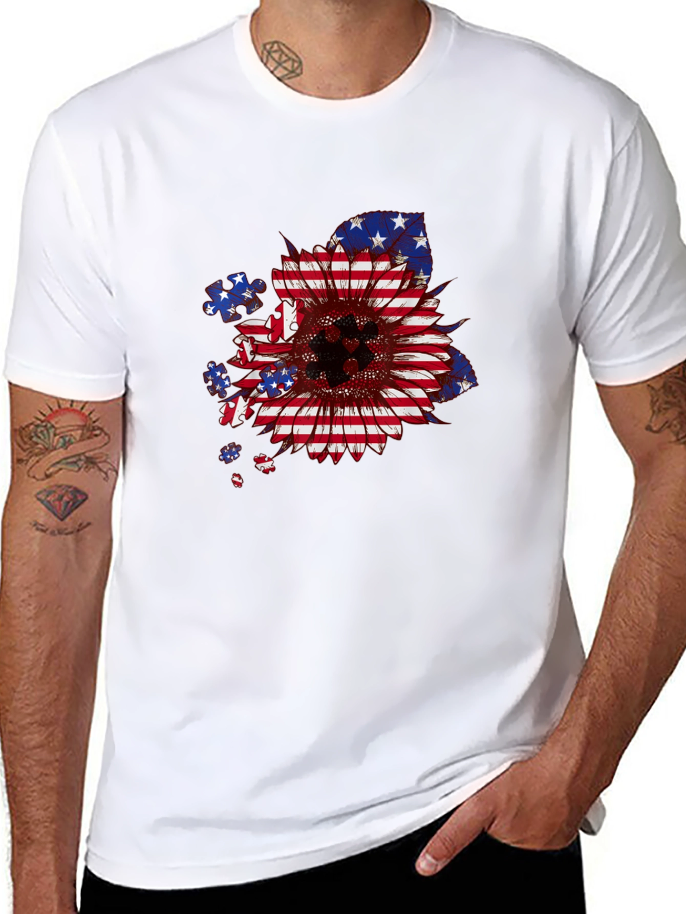 American Flag Sunflower Patriotic T-Shirt