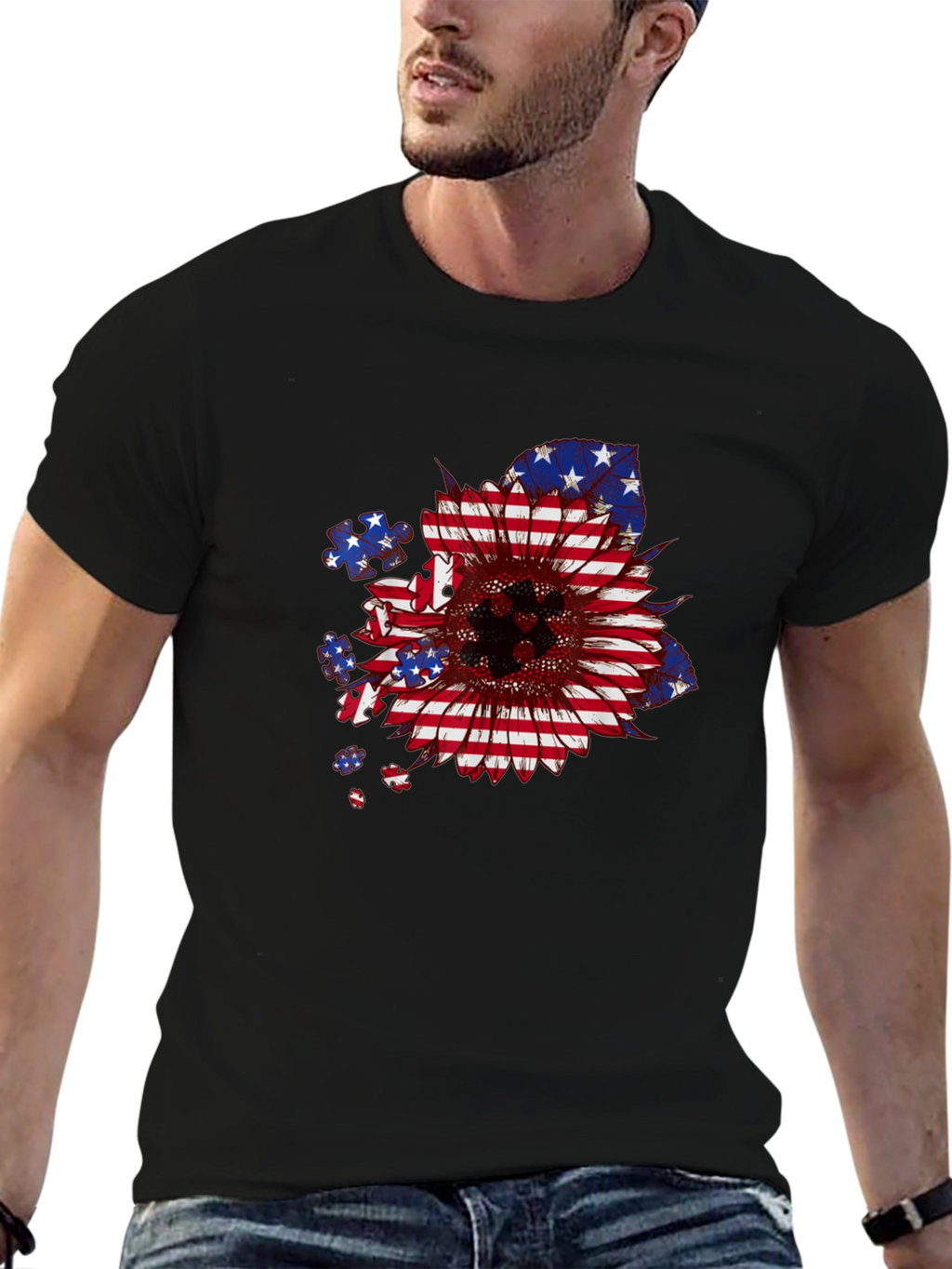 American Flag Sunflower Patriotic T-Shirt