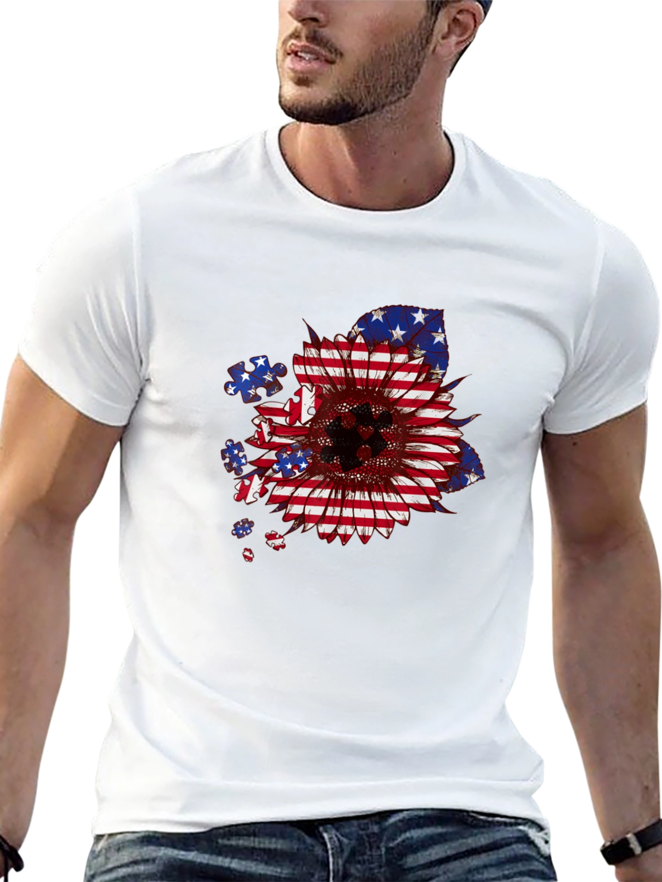 American Flag Sunflower Patriotic T-Shirt