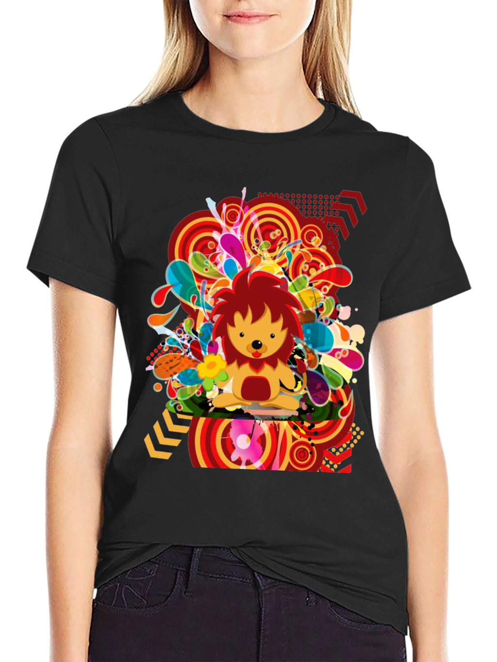 Funky Lion Graphic Tee - Mens Black T-Shirt