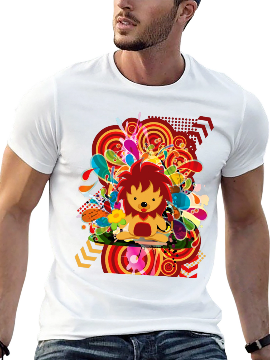Funky Lion Graphic Tee - Mens Black T-Shirt