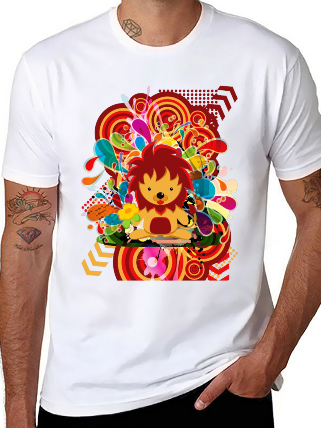 Funky Lion Graphic Tee - Mens Black T-Shirt