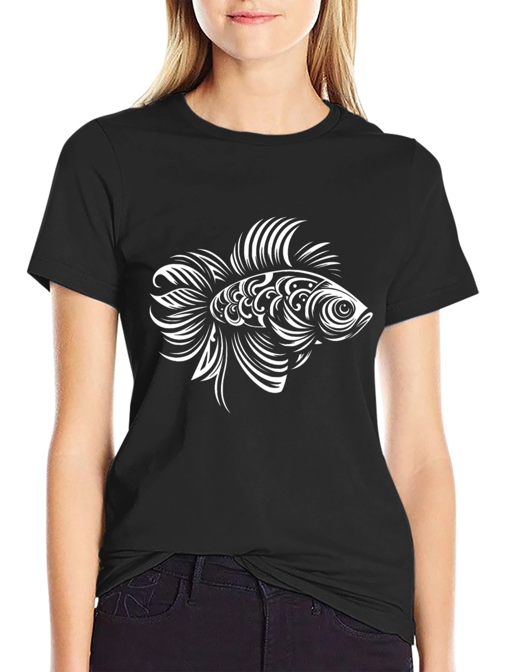 Tribal Fish Graphic Black T-Shirt