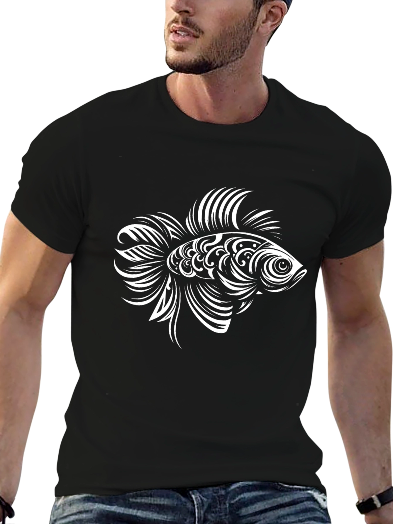 Tribal Fish Graphic Black T-Shirt