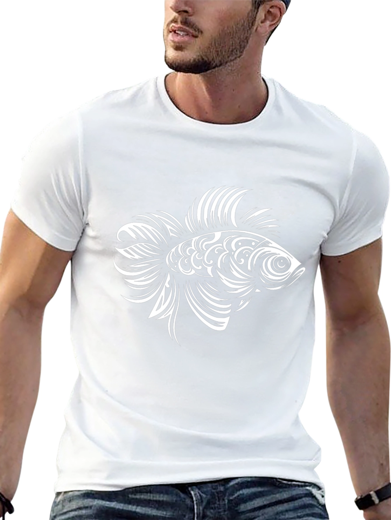 Tribal Fish Graphic Black T-Shirt