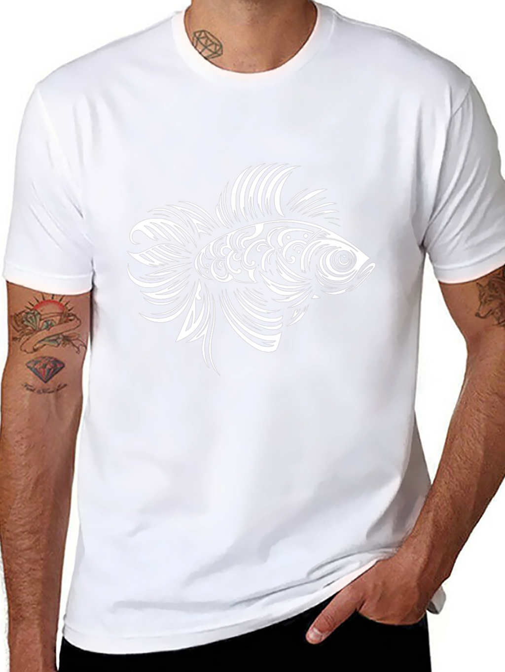 Tribal Fish Graphic Black T-Shirt