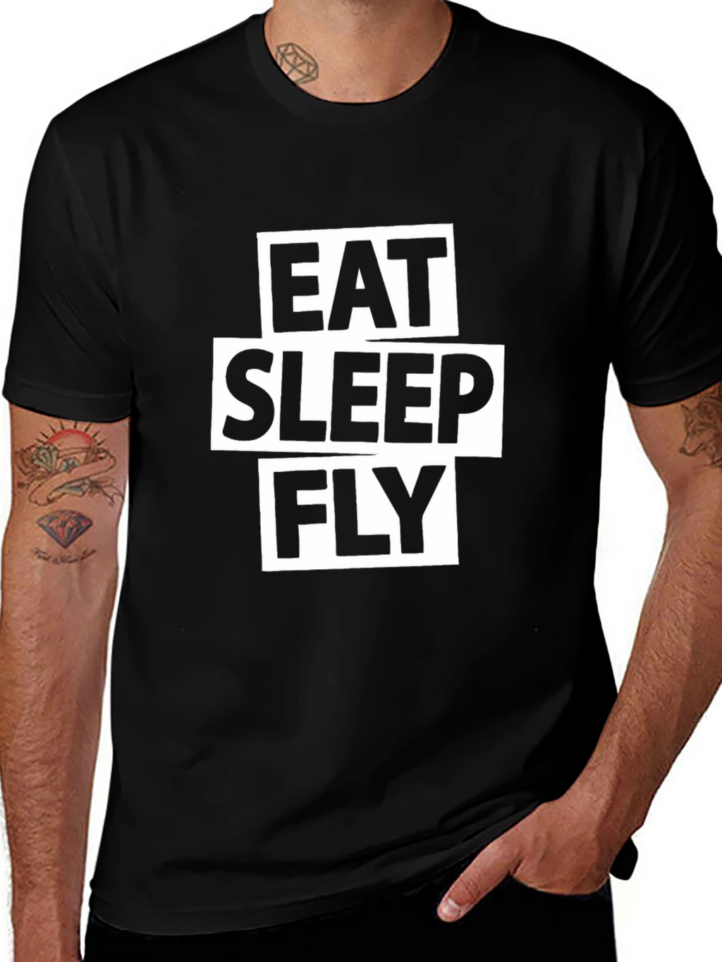 Eat Sleep Fly Graphic Tee - Black Cotton T-Shirt