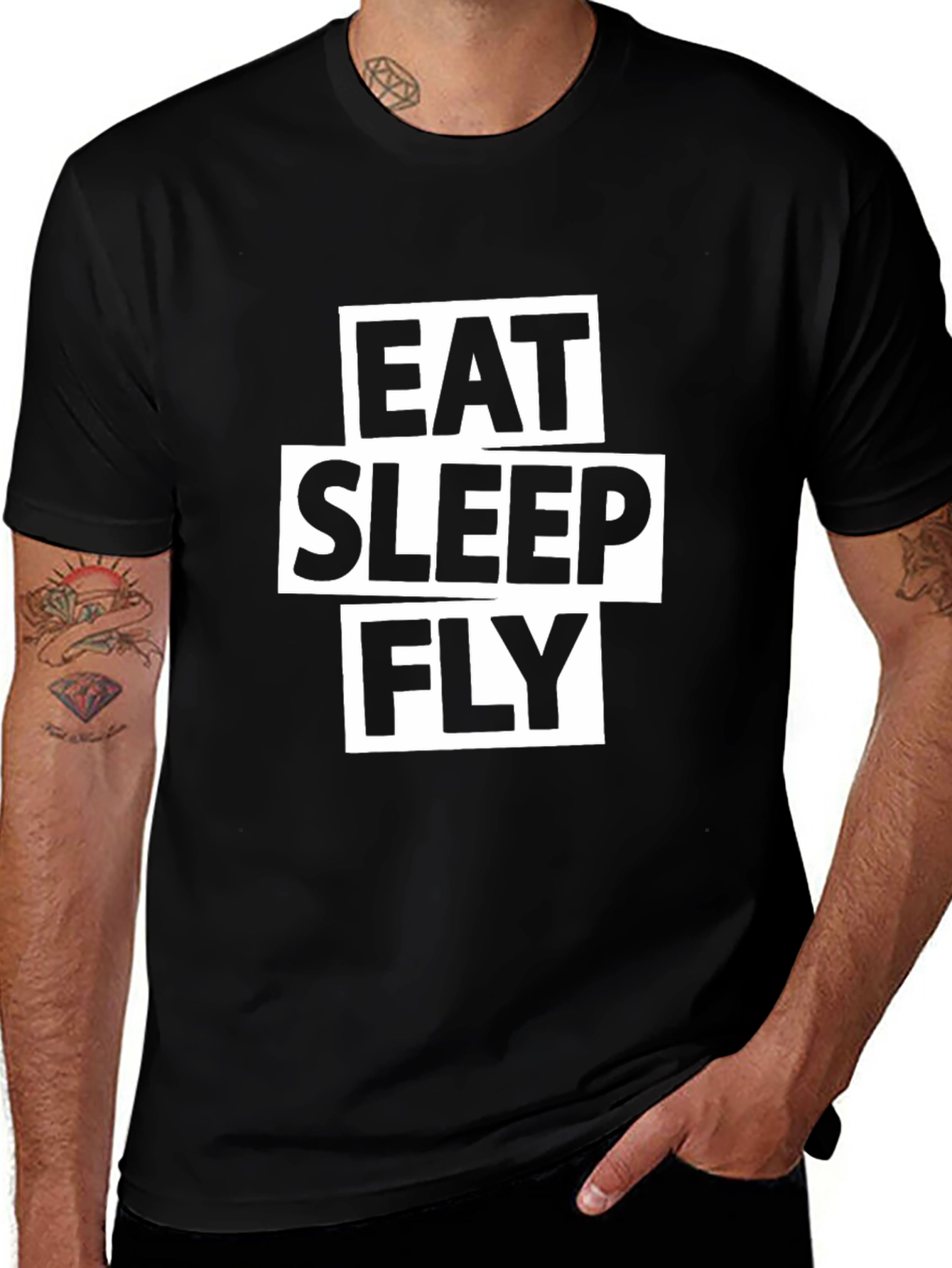 Eat Sleep Fly Graphic Tee - Black Cotton T-Shirt