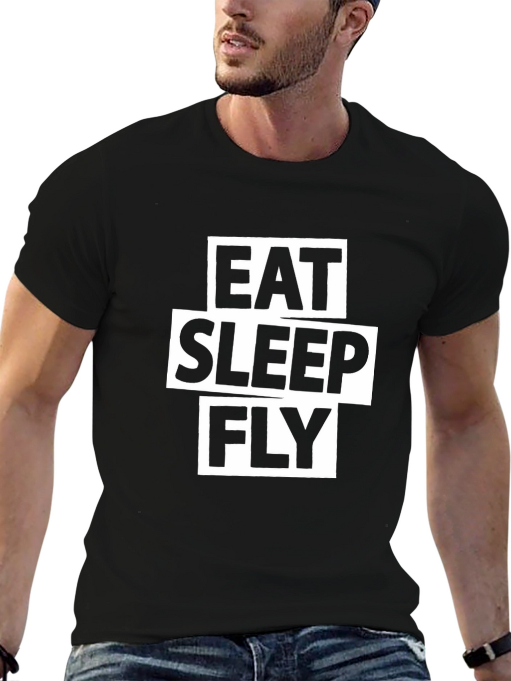 Eat Sleep Fly Graphic Tee - Black Cotton T-Shirt
