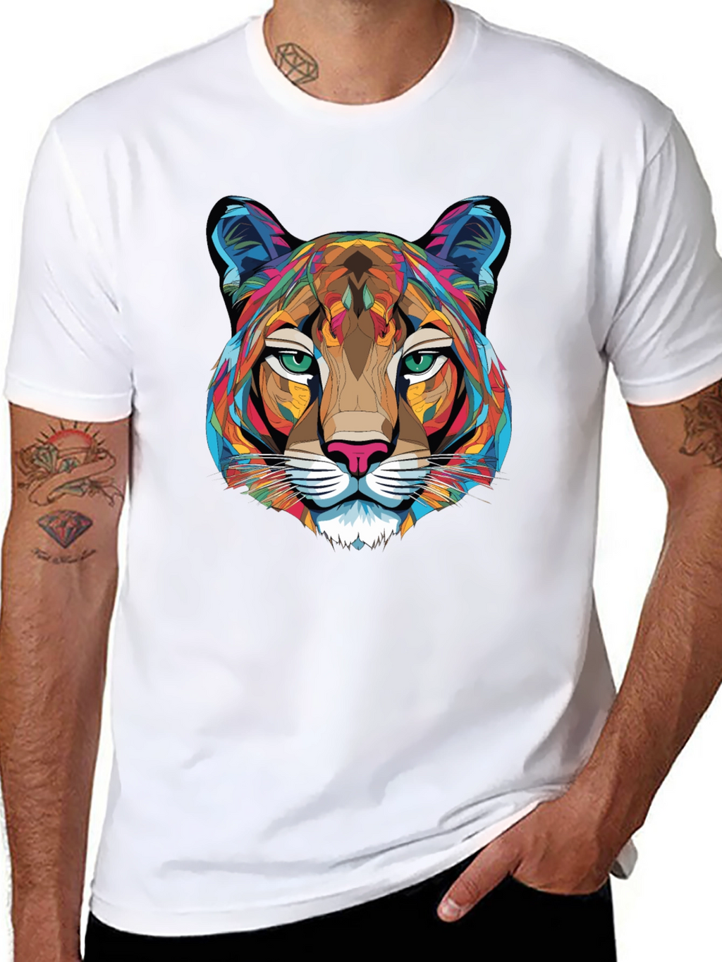 Geometric Cougar Graphic T-Shirt - Mens Black Tee