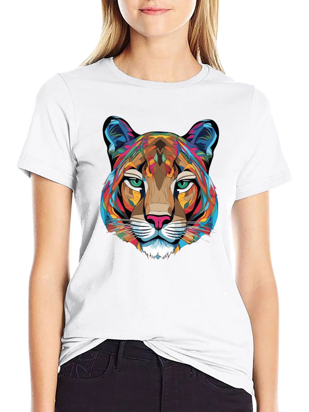 Geometric Cougar Graphic T-Shirt - Mens Black Tee